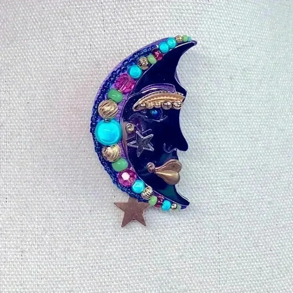 Liztech 2004 Moon Brooch Multi Colored - Picture 1 of 4